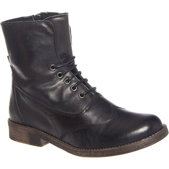 Eric Michael Shoes - NEW Eric MIchael Women Riley Black Leather Lace Up Zipper Combat Dress Boot